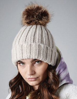 Beechfield Faux Fur Pop Pom Chunky Beanie