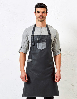 Premier Workwear Division Waxed Look Denim Bib Apron With Faux Leather