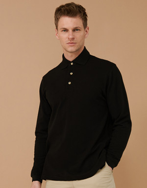 Henbury Long Sleeved Cotton Piqué Polo Shirt