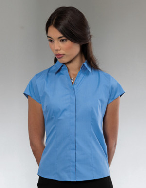 Russell Collection Popeline-Bluse mit Cap-Sleeve