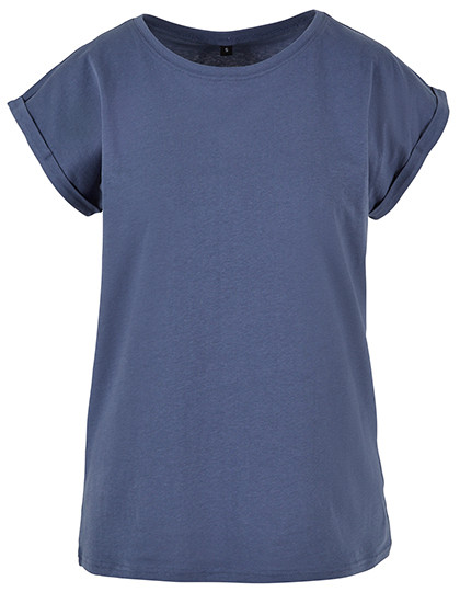 Build Your Brand Ladies´ Extended Shoulder Tee Vintage Blue