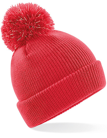 Beechfield Junior Reflective Bobble Beanie Bright Red