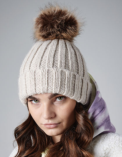 Beechfield Faux Fur Pop Pom Chunky Beanie