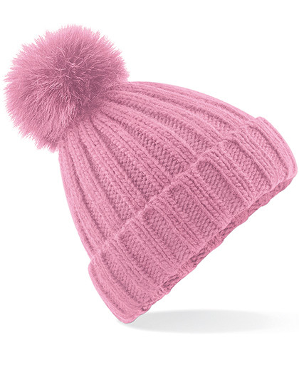 Beechfield Verbier Faux Fur Pop Pom Chunky Beanie Dusky Pink