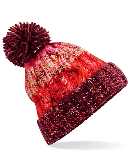 Beechfield Corkscrew Pom Pom Beanie Cherry Sherbet