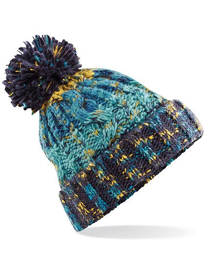Beechfield Corkscrew Pom Pom Beanie Marine Splash