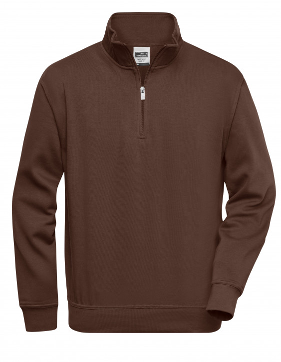 James&Nicholson Workwear Half Zip Sweat Brown