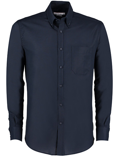 Kustom Kit Men`s Slim Fit Workwear Oxford Shirt Long Sleeve French Navy
