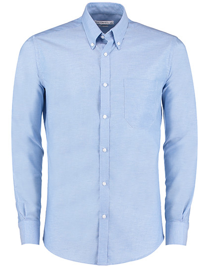Kustom Kit Men`s Slim Fit Workwear Oxford Shirt Long Sleeve Light Blue