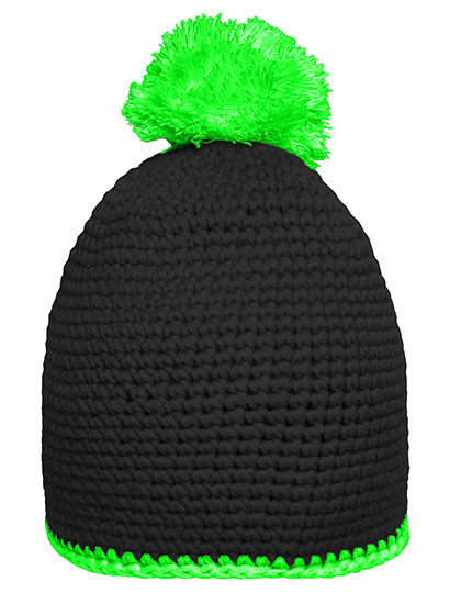 Myrtle beach Pompon Hat With Contrast Stripe Black
