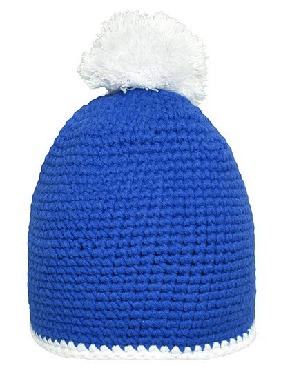 Myrtle beach Pompon Hat With Contrast Stripe Blue