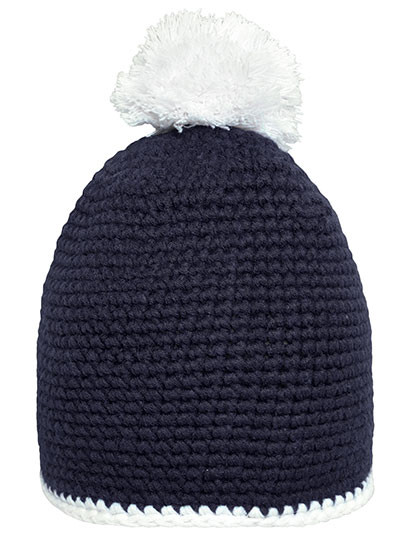 Myrtle beach Pompon Hat With Contrast Stripe Navy