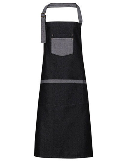 Premier Workwear Domain Contrast Denim Bib Apron Black Denim (ca. Pantone 433C)