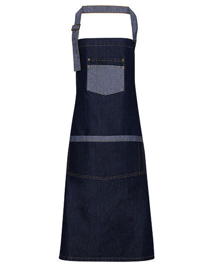 Premier Workwear Domain Contrast Denim Bib Apron Indigo Denim (ca. Pantone 2767C)