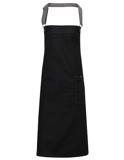 Premier Workwear District Waxed Look Denim Bib Apron Black Denim (ca. Pantone 433C)