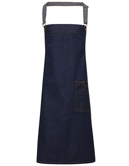 Premier Workwear District Waxed Look Denim Bib Apron Indigo Denim (ca. Pantone 2767C)