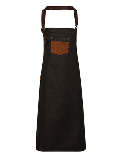 Premier Workwear Division Waxed Look Denim Bib Apron With Faux Leather Black (ca. Pantone Black C)
