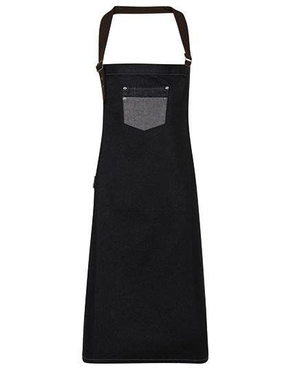 Premier Workwear Division Waxed Look Denim Bib Apron With Faux Leather Black Denim (ca. Pantone 433C)