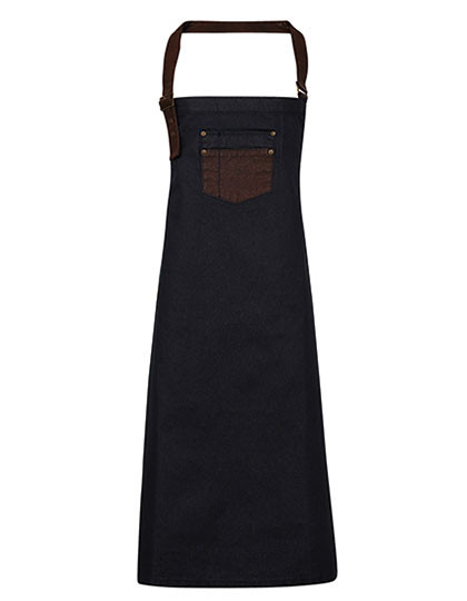 Premier Workwear Division Waxed Look Denim Bib Apron With Faux Leather Indigo (ca. Pantone 2380C)