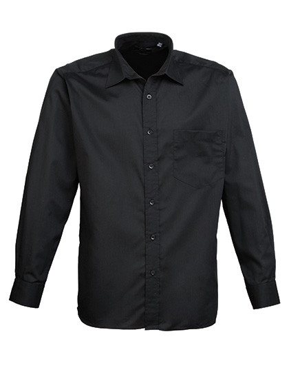 Premier Workwear Men´s Poplin Long Sleeve Shirt Black (ca. Pantone Black C)