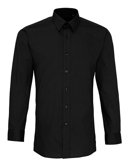 Premier Workwear Men´s Long Sleeve Fitted Poplin Shirt Black (ca. Pantone Black C)