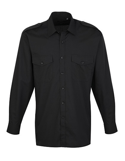 Premier Workwear Pilot Shirt Long Sleeve Black (ca. Pantone Black C)