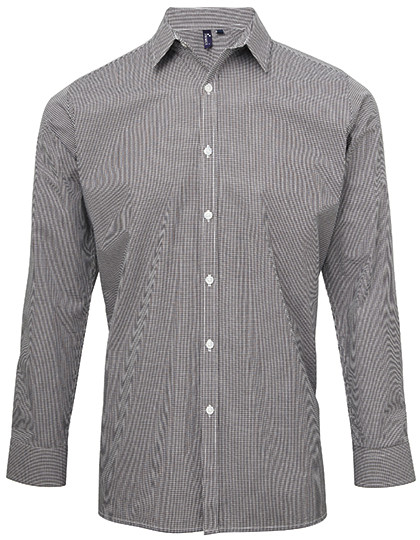 Premier Workwear Men´s Microcheck (Gingham) Long Sleeve Cotton Shirt Black (ca. Pantone Black C)