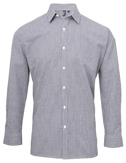 Premier Workwear Men´s Microcheck (Gingham) Long Sleeve Cotton Shirt Navy (ca. Pantone 2766C)