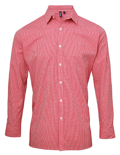 Premier Workwear Men´s Microcheck (Gingham) Long Sleeve Cotton Shirt Red (ca. Pantone 200C)
