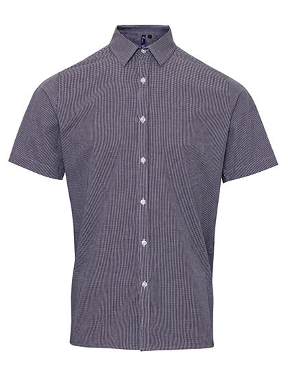 Premier Workwear Men´s Microcheck (Gingham) Short Sleeve Cotton Shirt Black (ca. Pantone Black C)