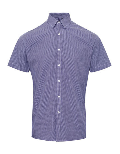 Premier Workwear Men´s Microcheck (Gingham) Short Sleeve Cotton Shirt Navy (ca. Pantone 2378C)