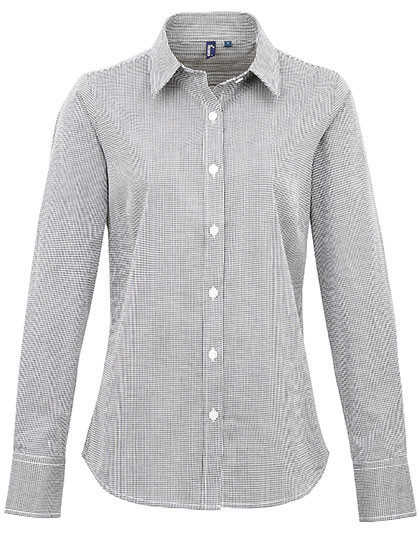 Premier Workwear Women´s Microcheck (Gingham) Long Sleeve Cotton Shirt Black (ca. Pantone Black C)