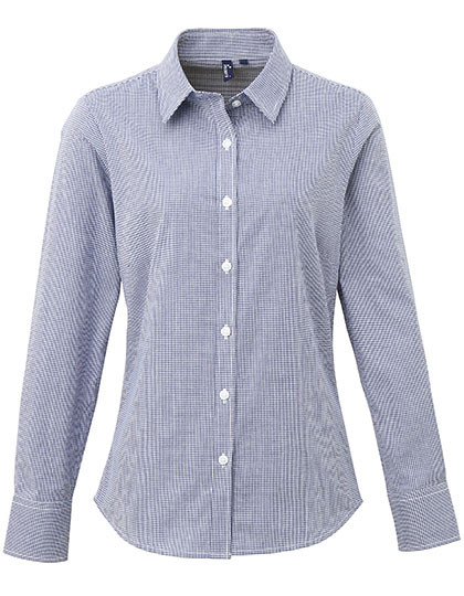 Premier Workwear Women´s Microcheck (Gingham) Long Sleeve Cotton Shirt Navy (ca. Pantone 2766C)