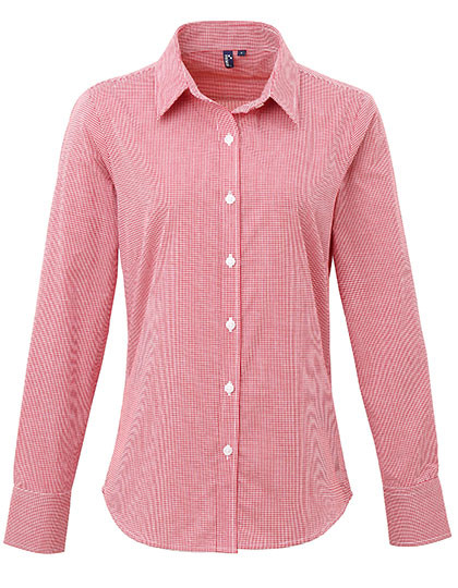 Premier Workwear Women´s Microcheck (Gingham) Long Sleeve Cotton Shirt Red (ca. Pantone 200C)