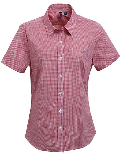 Premier Workwear Women´s Microcheck (Gingham) Short Sleeve Cotton Shirt Red