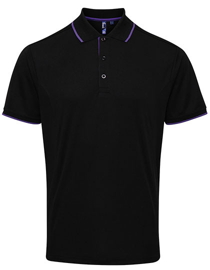 Premier Workwear Men´s Contrast Coolchecker® Polo Black (ca. Pantone Black C)