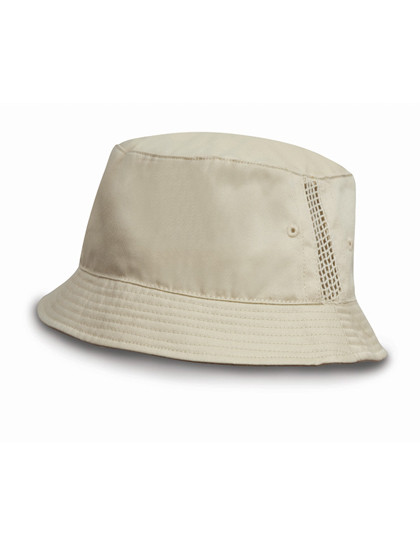Result Headwear Deluxe Washed Cotton Bucket Hat With Side Mesh Panels Natural
