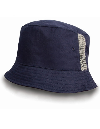 Result Headwear Deluxe Washed Cotton Bucket Hat With Side Mesh Panels Navy