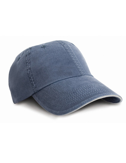 Result Headwear Washed Fine Line Cotton Cap With Sandwich Peak Navy