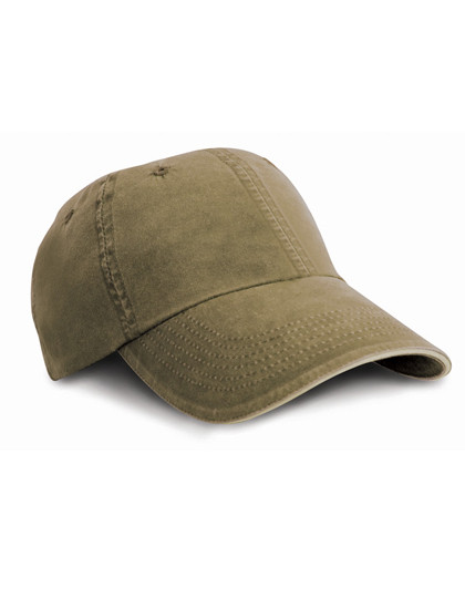 Result Headwear Washed Fine Line Cotton Cap With Sandwich Peak Olive Green