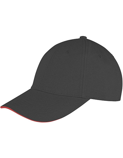 Result Headwear Memphis Brushed Cotton Low Profile Sandwich Peak Cap Black