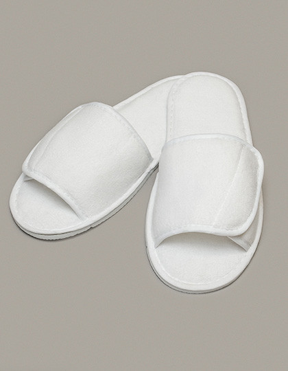 Towel City Open Toe Slipper With Hook And Loop Fastening White
