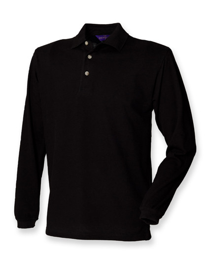 Henbury Long Sleeved Cotton Piqué Polo Shirt Black