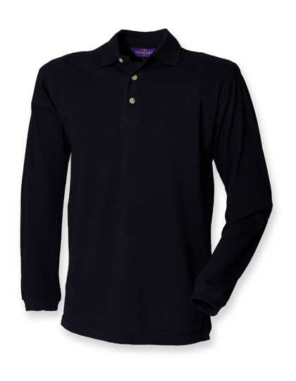 Henbury Long Sleeved Cotton Piqué Polo Shirt Navy