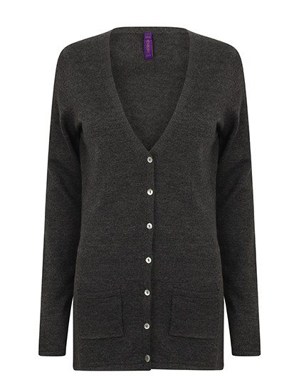 Henbury Ladies´ Lightweight V-Neck Cardigan Grey Marl