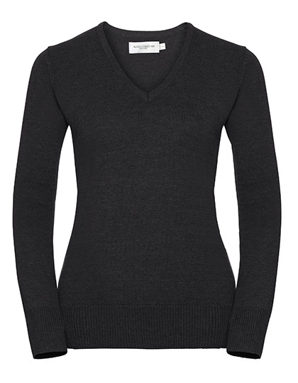 Russell Collection Ladies´ V-Neck Knitted Pullover Charcoal Marl