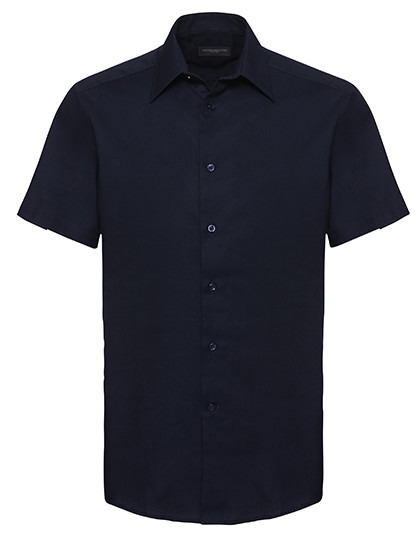 Russell Collection Men´s Short Sleeve Tailored Oxford Shirt Bright Navy