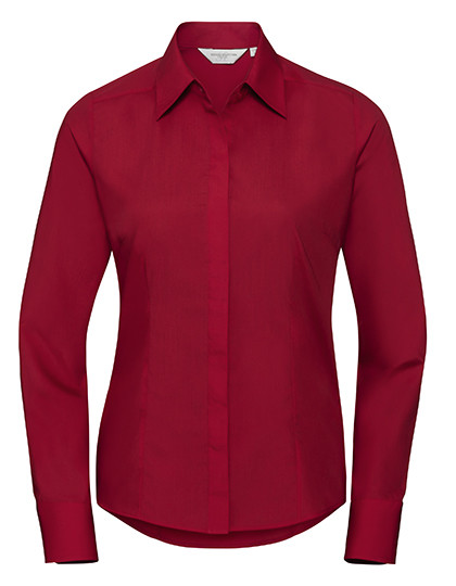 Russell Collection Ladies´ L/S Poly-Cotton Easy Care Fitted Poplin Shirt Classic Red