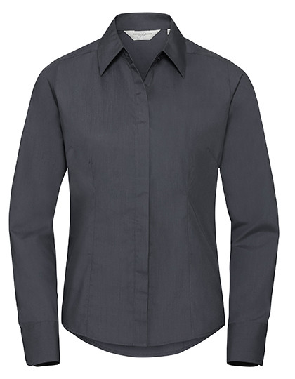 Russell Collection Ladies´ L/S Poly-Cotton Easy Care Fitted Poplin Shirt Convoy Grey