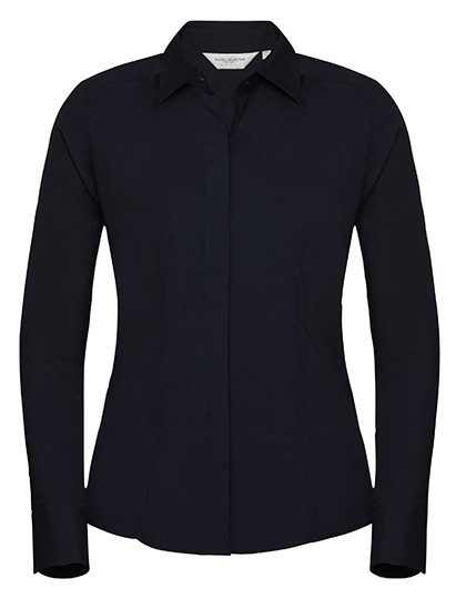 Russell Collection Ladies´ L/S Poly-Cotton Easy Care Fitted Poplin Shirt French Navy